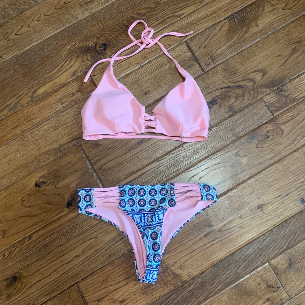 Pink and blue bikini